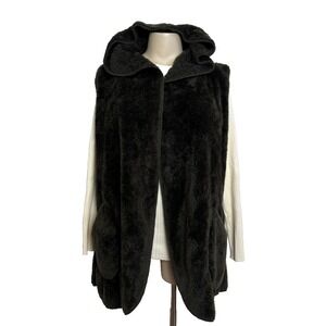 Faux Fur Sherpa Hooded Vest Cardigan Oversized Front Pockets Sz S Emerald Green